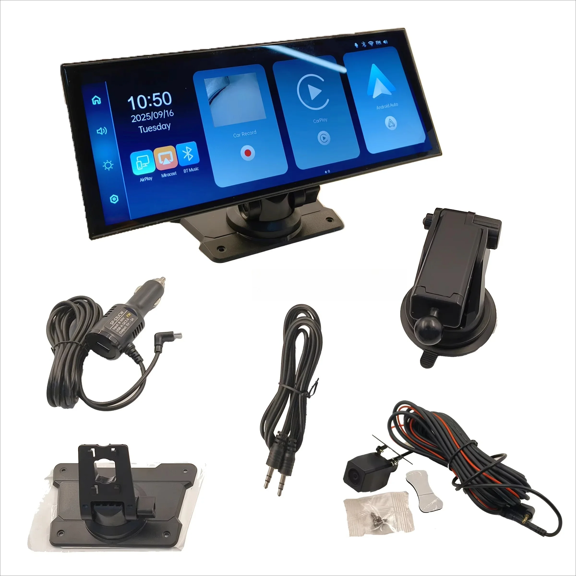 

11.26-Inch 1080P car display with GPS, CarPlay and Android Auto touchscreen dashboard display, portable mirrors