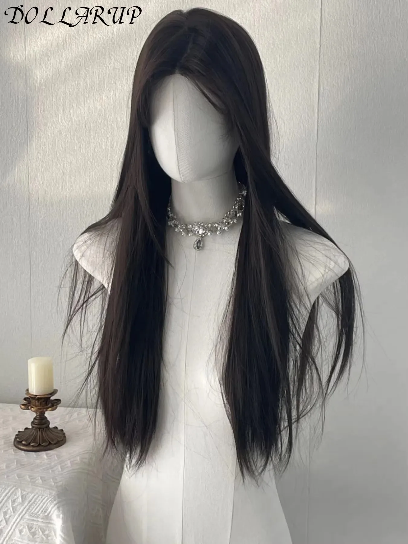 JKL شعر مستعار أسود للنساء شعر طويل مستقيم عقال شعر مستعار أمامي تأثيري مزاجه للاستخدام اليومي لوليتا الأسود بيروكات صناعية #2