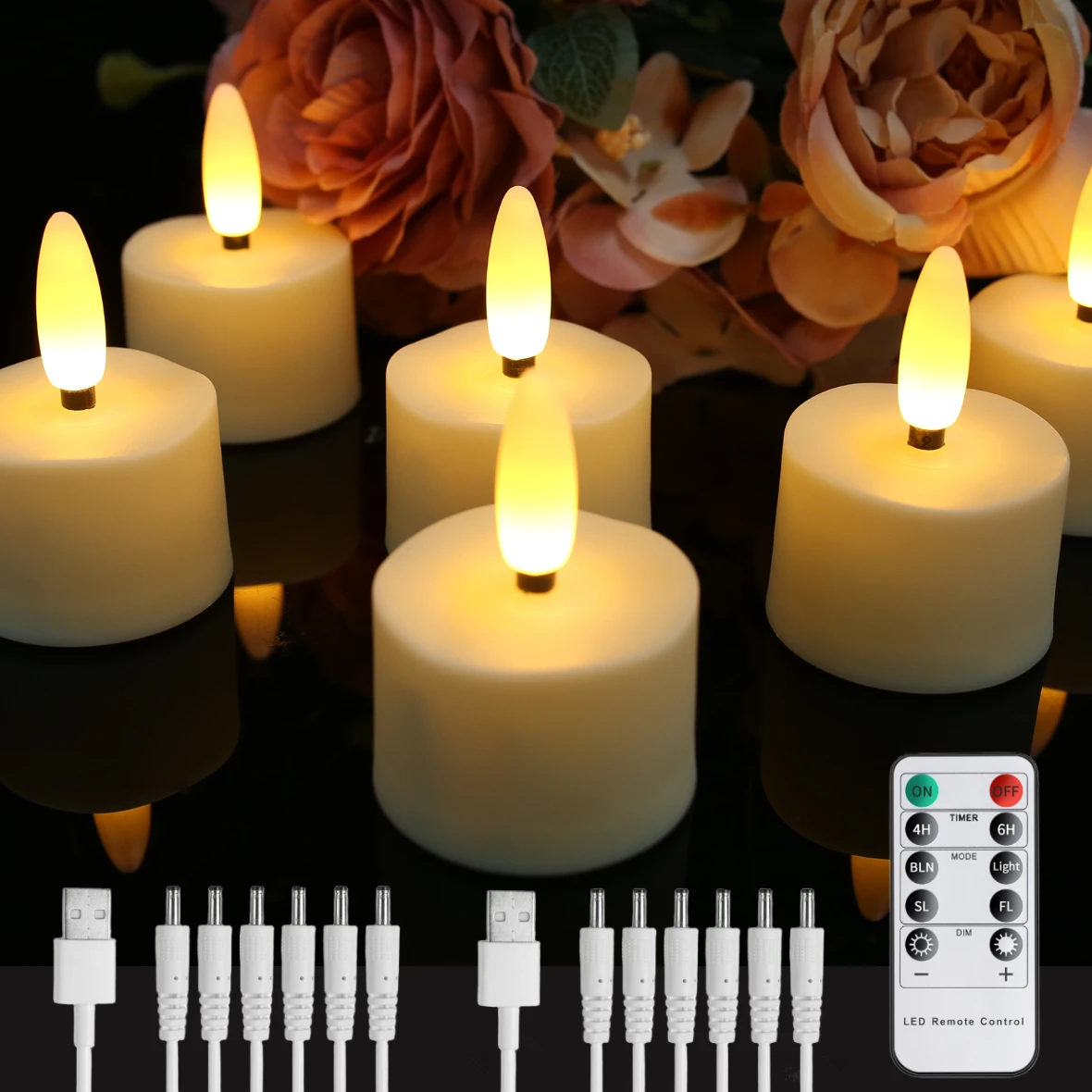 Rechargeable LED Candles with Timer Remote Flameless Flickering 3D Wick Tea Light Electronic Lighting Halloween Christmas Decor