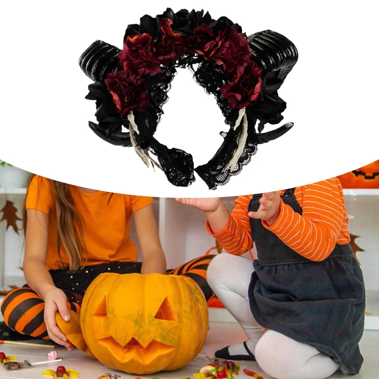 

Sheep Horn Headband Gothic Fashion Accessories Skull Hand Lace Retro Vintage