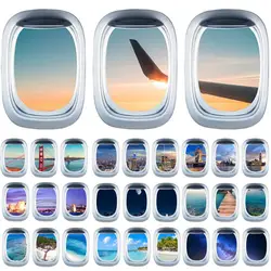 3Pcs 3D Stickers Airplane Window Decal Poster Stickers Self Adhesive Window View Seaside Mountain City Landscape Wall Stickers