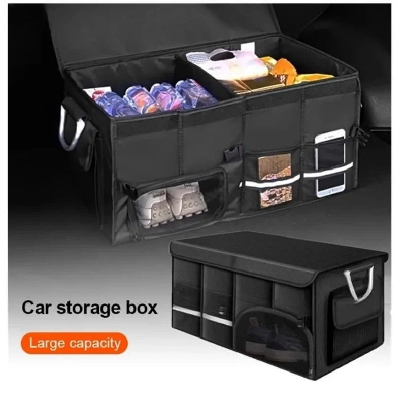 

！@Foldable Trunk Storage Box Waterproof Oxford Cloth 112L Large-Capacity Car Organizer Compatible for Camping Fishing Easy Carry