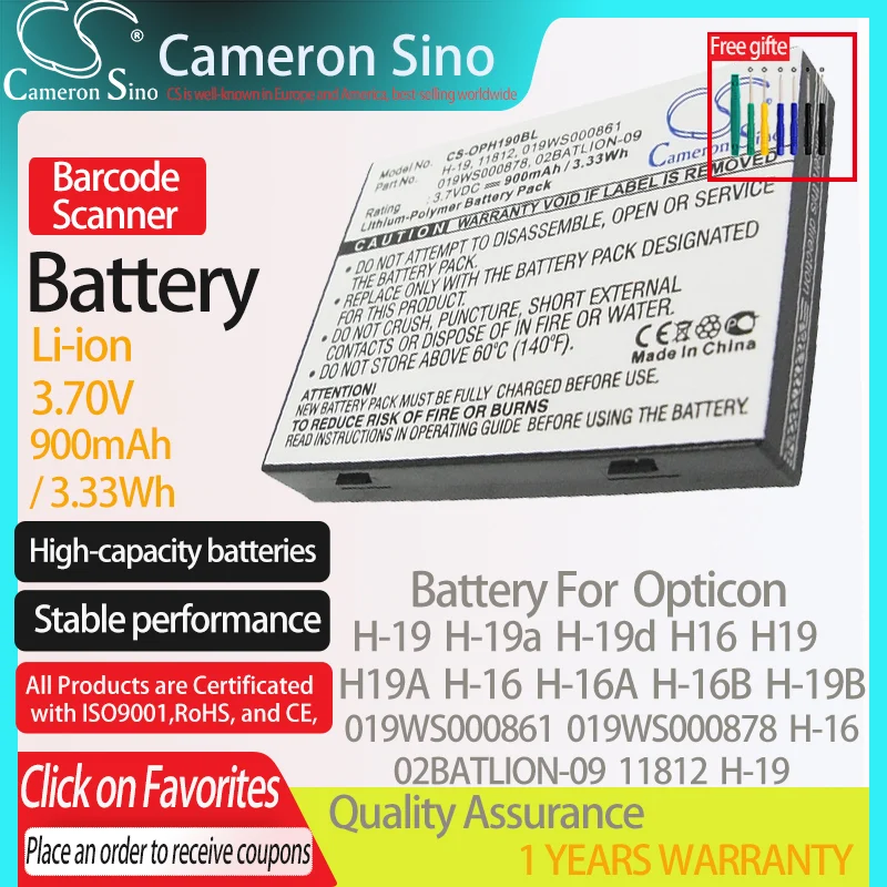 CameronSino Battery for Opticon H-19 H-19a H-19d H16 H19 H19A H-16A fits Opticon 019WS000861 11812 H-16 Barcode Scanner battery