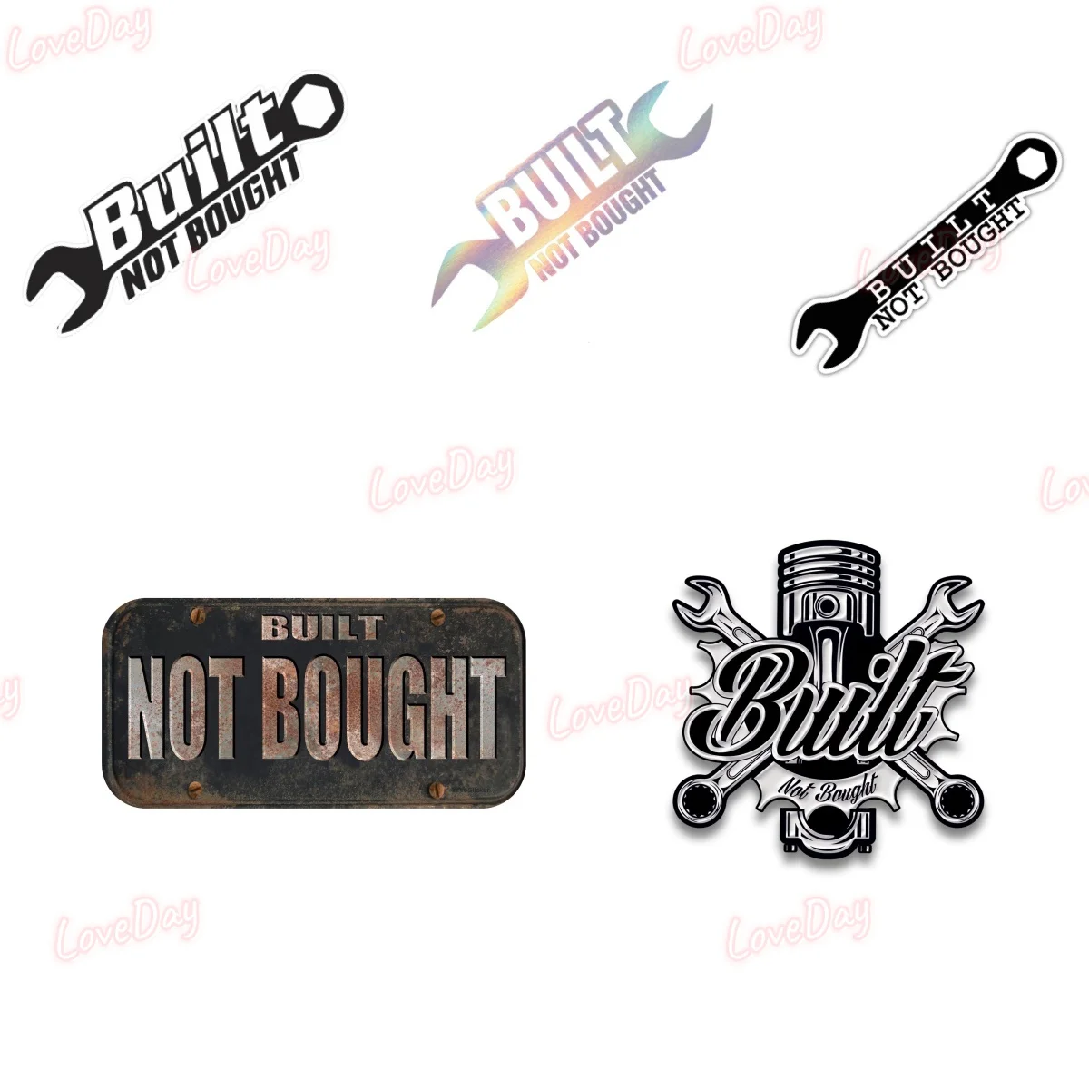 “Built Not Bought” Piston Cross Wrench Pattern Car Sticker Engine Tuner Retro Modification Sticker Vinyl Decorative Decals