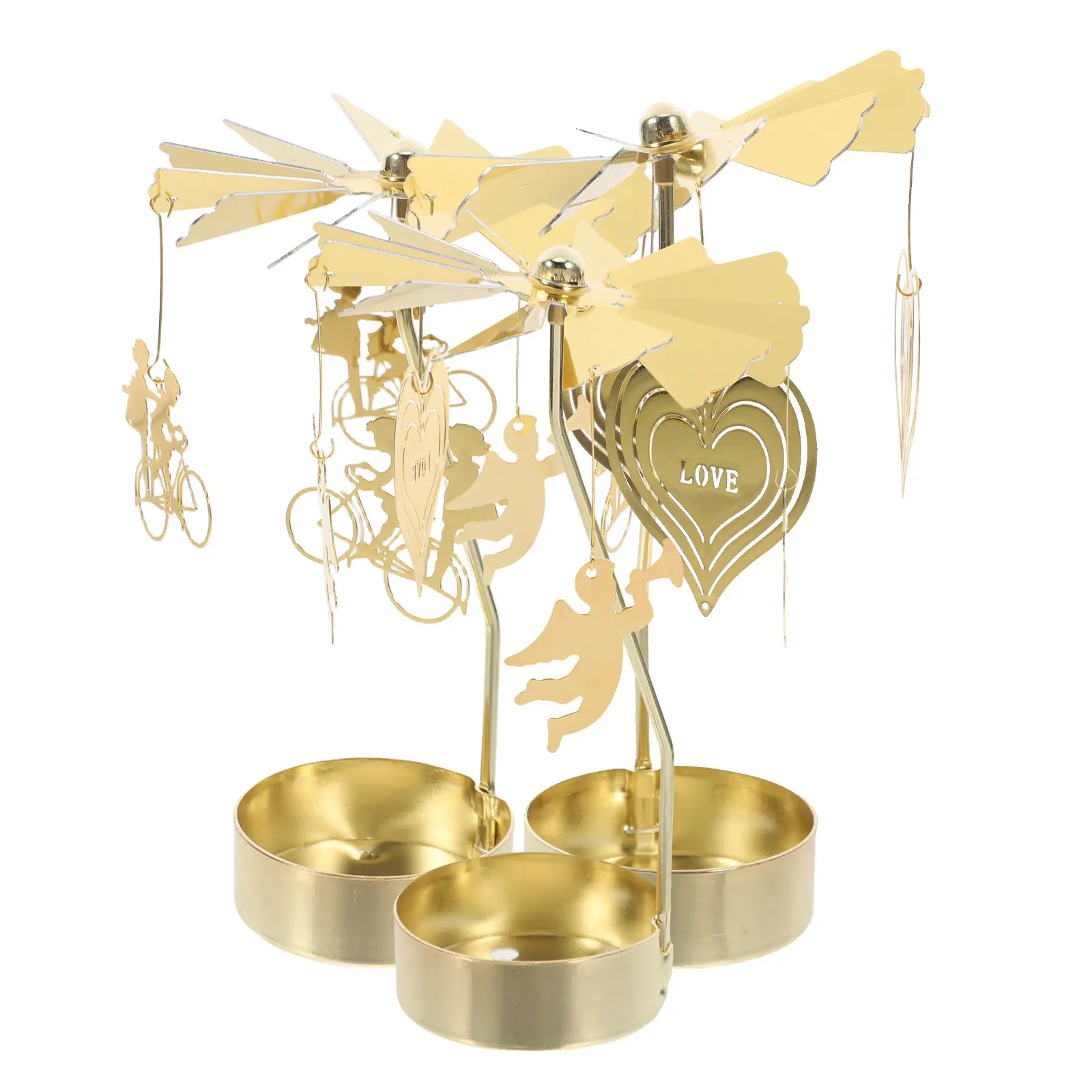 3Pcs Metal Rotating Holders Spinning Tea Light Candlestick Romantic Decorative Stand for Wedding Party Holder