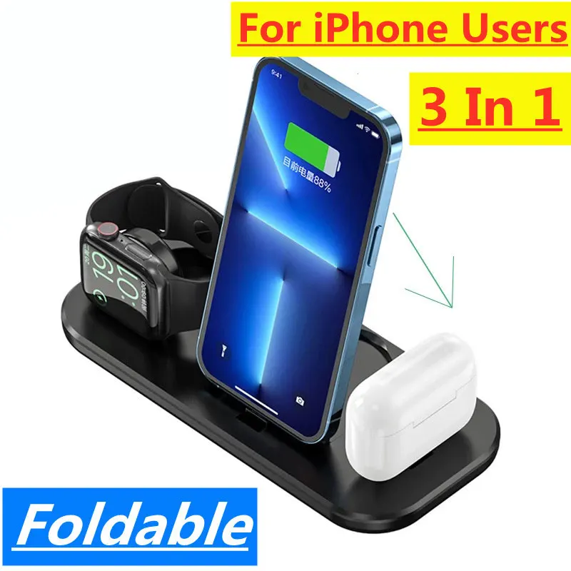 3 in 1 Wireless Charger Foldable For iPhone 14 13 12 11 XR 8 Pro Max Apple Watch 8 7 6 5 Airpods Pro Fast Charging Dock Station