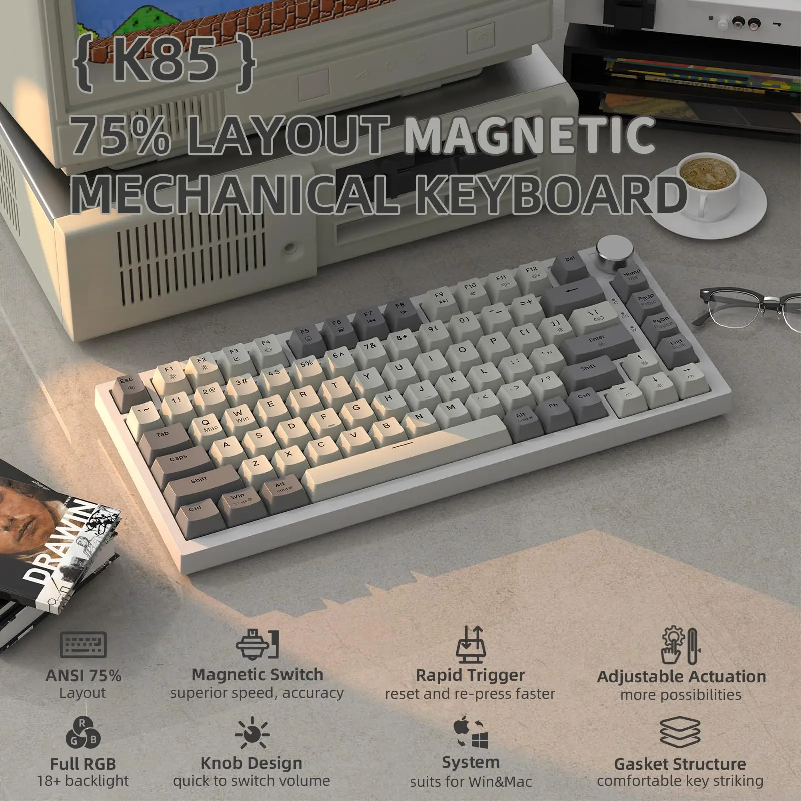 Attack Shark K85 Mag Customisable Mechanical Keyboard,Magnetic Switch,Hot-swappable,Metal Knobs,Suitable for FPS. games,Win&Mac image 2