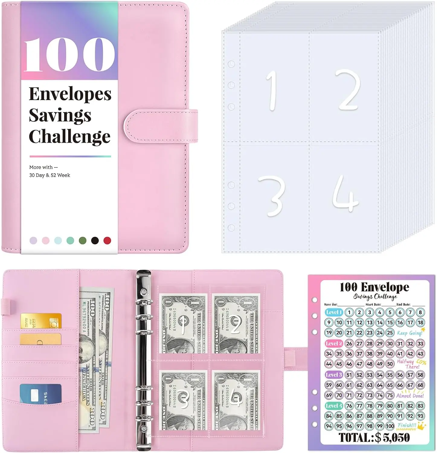 

2025 A5 100 Envelopes Money Saving Challenge, Savings Challenges Book with Envelopes, Savings Binder with 100 Pockets