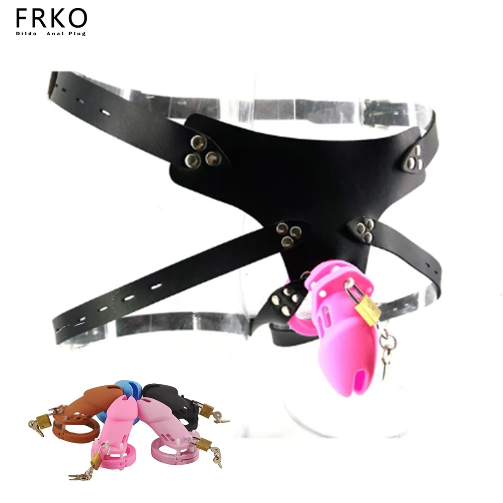 

FRKO Colorful Soft Silicone Belt Male Chastity Cage Device With 5 Penis Rings Lock Cock BDSM Adult Games Sex Toys For Men 18+