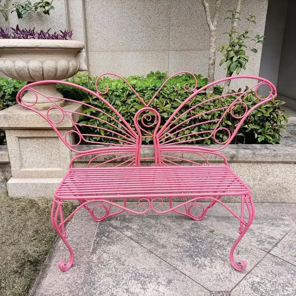 Elegant Pink Metal Bench: Captivating Outdoor Seating Enchantment