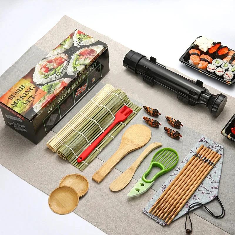 Sushi Maker Set Machine Sushi Mold Bazooka Roller Kit Vegetable Meat Rolling bamboo mat DIY Rice and Vegetable Roll Sushi Mold S