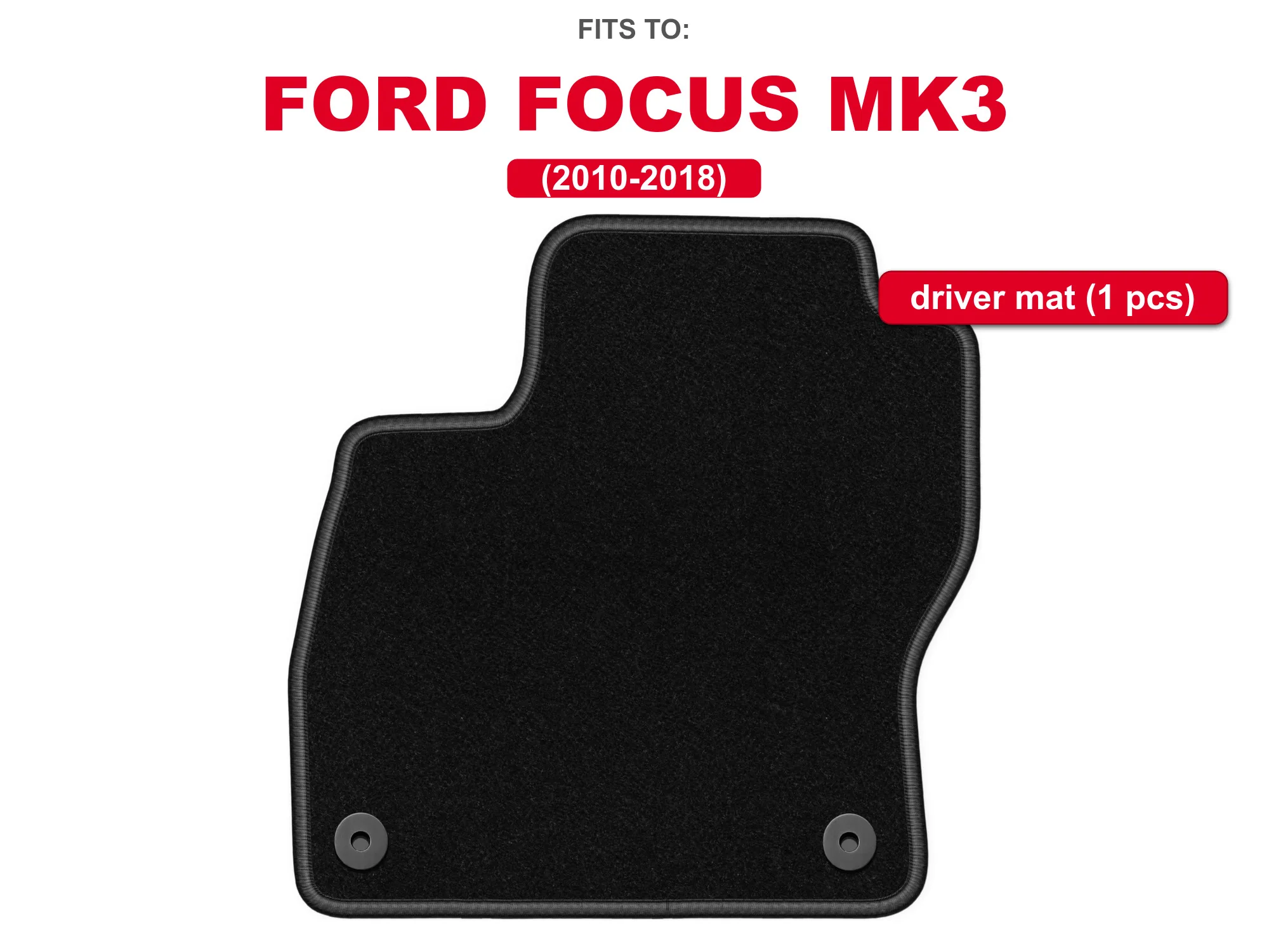 Tapis de sol en velours noir pour conducteur : Ford Focus MK3 2010-2018, tapis de sol pour voiture, 1 pièce côté conducteur, sur mesure