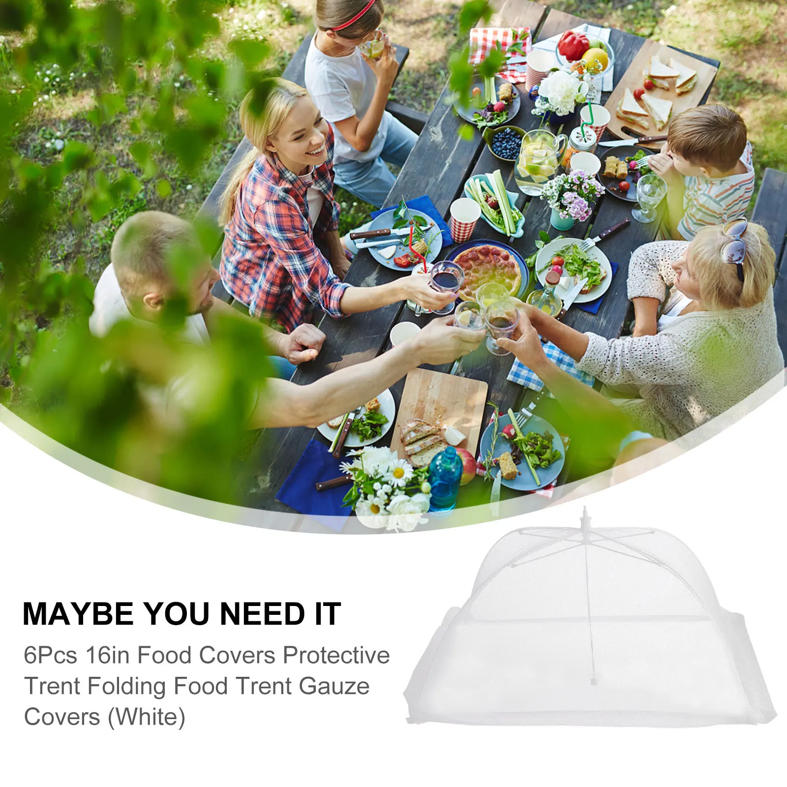 

6Pcs Food Covers Gauze Mesh Folding Protective Tents 16in White Breathable Dish Cover Household Restaurant Use