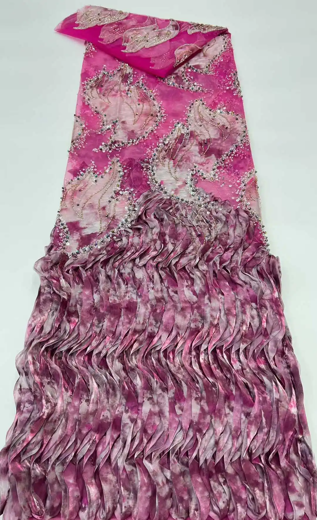 

OLOEYAfrican Lace Fabric 2025 High Quality French 3D Sequins Embroidery Beads Tulle Lace Fabric For Party Dress