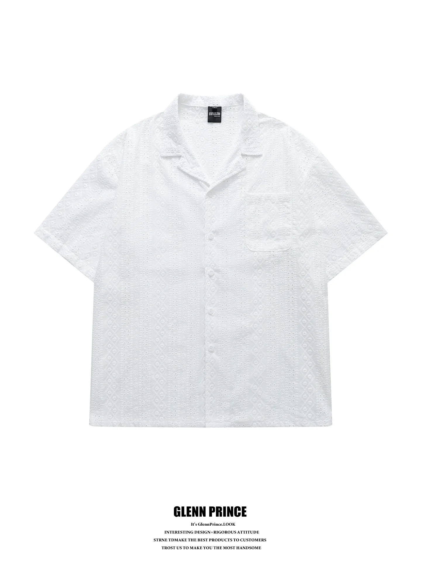 

GPstudio Men's Cuban Collar Shirt Hollow out Short Sleeve Loose Fit Casual Style Summer Breathable Polyester Cotton Blend
