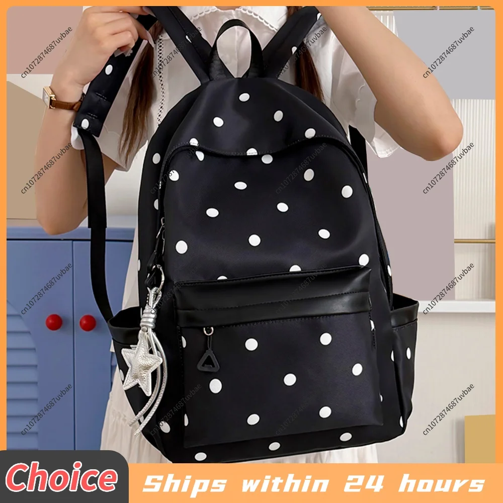Polka Dot Aesthetic Preppy Backpack Kawaii Sweet Campus Bookbag Travel Casual Daypack for Elementary & Middle Girl Students