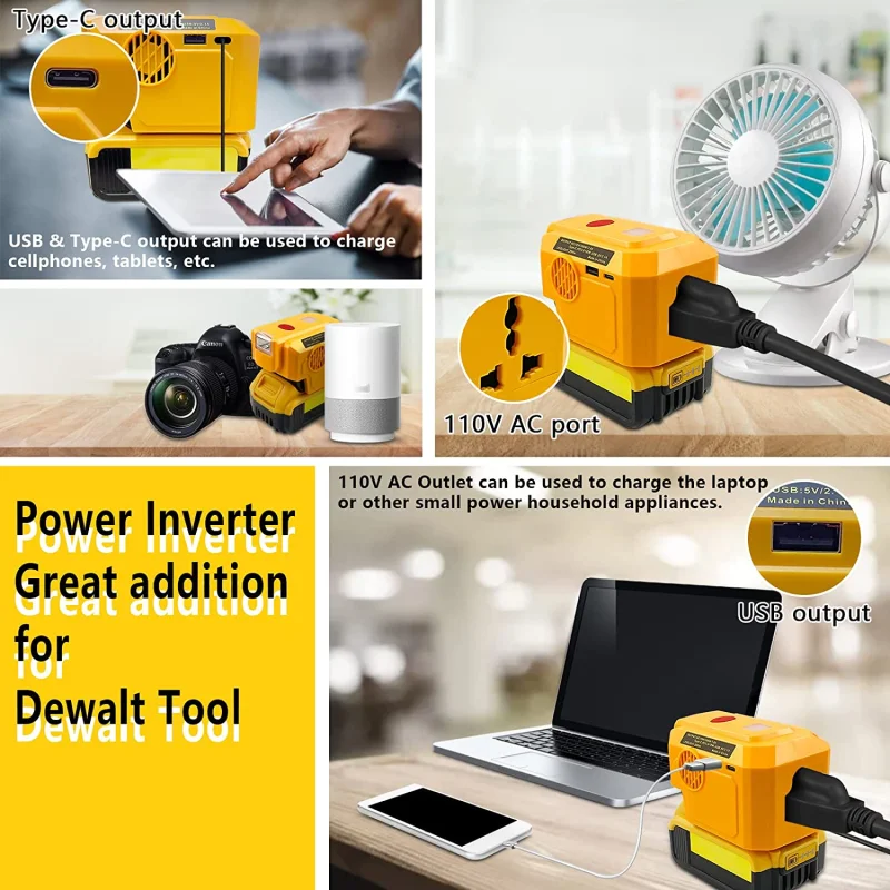 Imagem -03 - Inversor de Alimentação com Adaptador 200 Lumens Lâmpada para Dewalt dc 18v Bateria para ac 110 v 220v Usb Gerador 200w