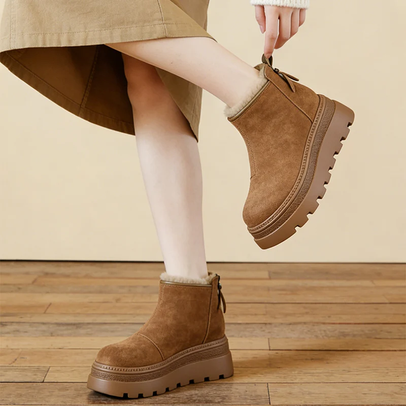 

Genuine Leather Winter Shoes Women Suede Boots Height Increasing 8cm Non-slip Warm Plush Fashion Brand Ladies Snow Boots D781