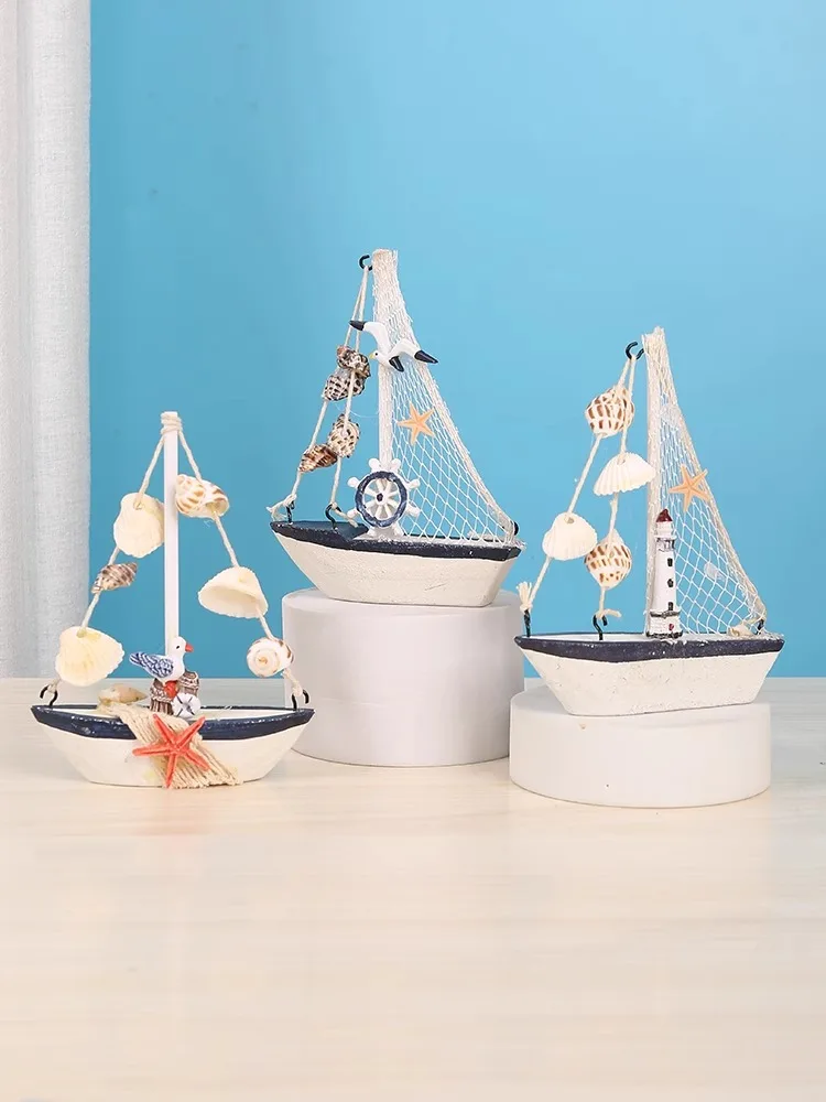 wooden Sailboat ornaments,shell,boat rudder,anchor,lighthouse,seabird decoration boat model,Home children's room decoration Gift