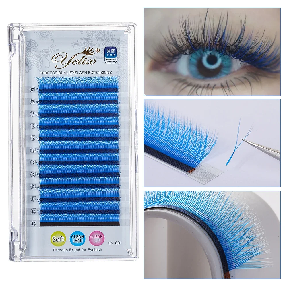 Yelix Colored Lashes Y BLue Yy Shape Eyelash Extensions 0.05 B/C/CC/D Natural Soft Eyelashes Synthetic Mink Bloom False Eyelash