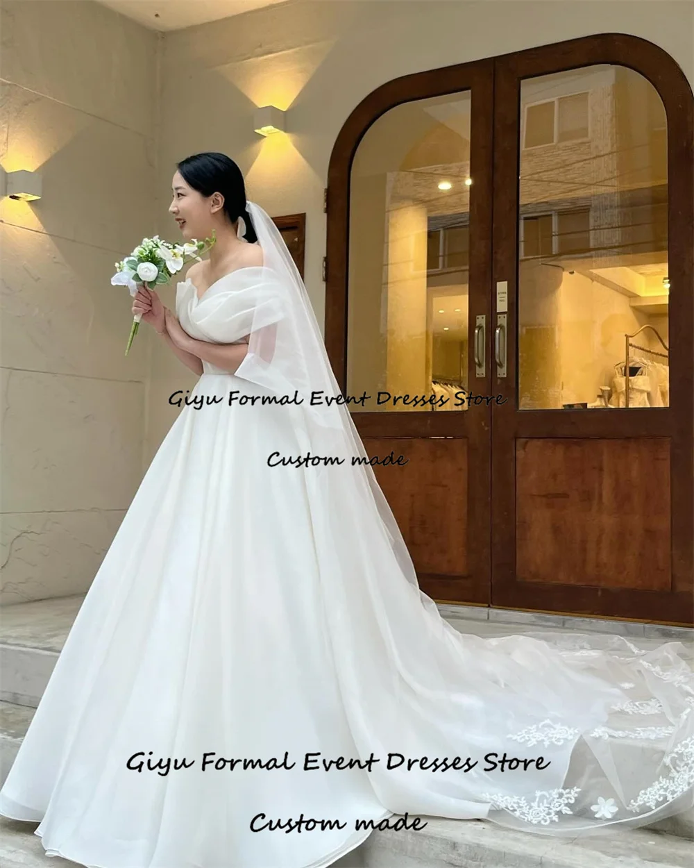 Giyu Fairy A-line Korea Wedding Dress Photo Shoot Draped Off the Shoulder Floor-Length Vestidos Novias Boda 웨딩드레스 Bridal Gown