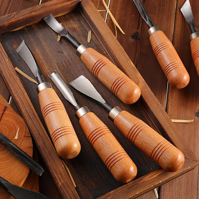 8Pcs/Set Wood Carving Woodpecker DIY Hand Carving Wood Tools Chisel Set Knives Set Woodworking High Quality Dropshipping Center