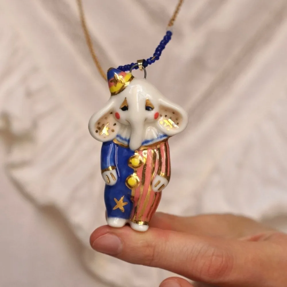 Love Heart Cartoon Circus Animal Sweater Chain Beads Vintage Childishness Necklace Copper Jewelry Clavicle Necklace Daily Wear