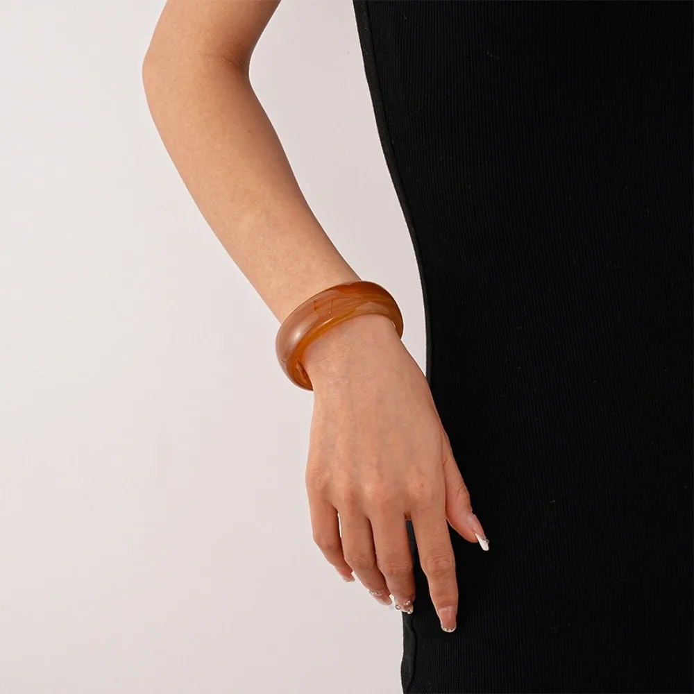 Bohemian Acrylic Bangle Hip Hop Europe American Style Irregular Wide Bracelet Exaggerated Jelly Color Retro Hand Ring Decoration