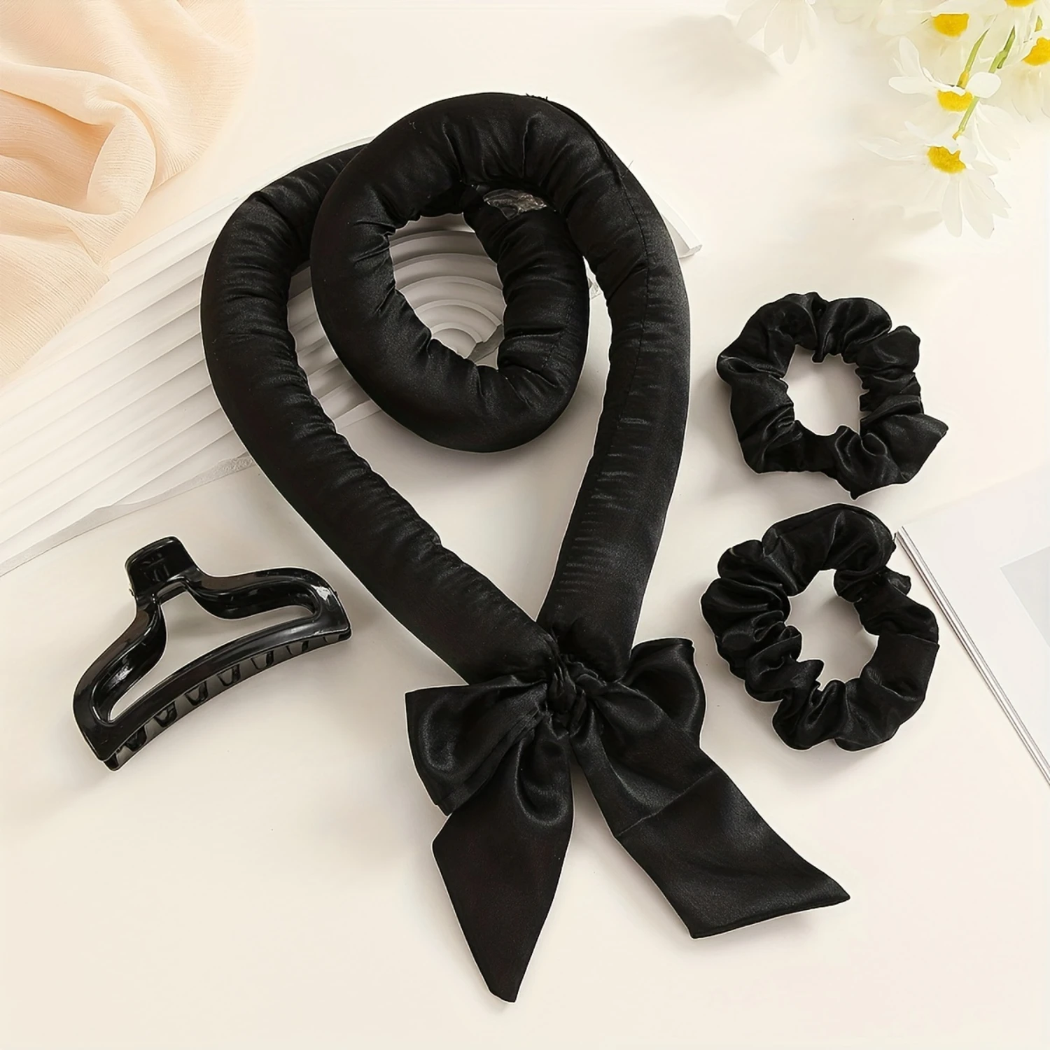 

4-Piece Heatless Hair Curler Set - Effortless, Damage-Free Curling with No Heat Rod, Comfort Headband, Hair Scrunchies, and Clip
