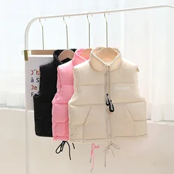 2023 Autunno Inverno Nuove Ragazze Ragazzi Gilet di Colore Solido Addensare Tenere Al Caldo Risvolto Moda Giù Gilet di Cotone Per 3-14 Anni