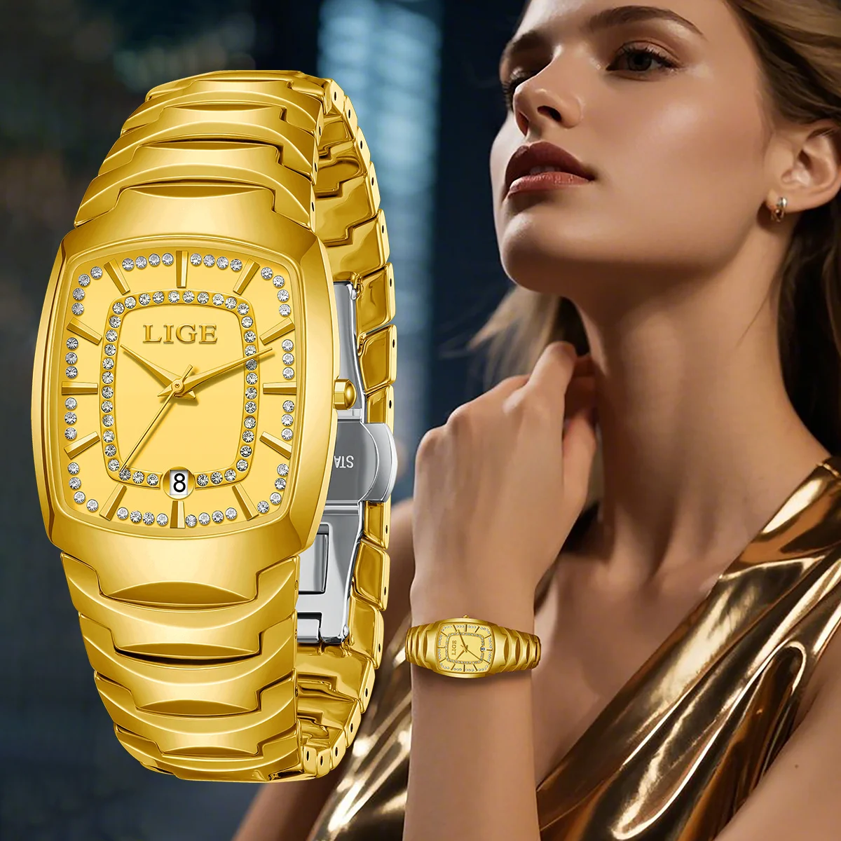 LIGE Elegancki damski zegarek Moda Casual Ceramiczny pasek Kalendarz Kwarcowy zegarek na rękę Wodoodporny Biznesowy luksusowy prezent Zegarki damskie