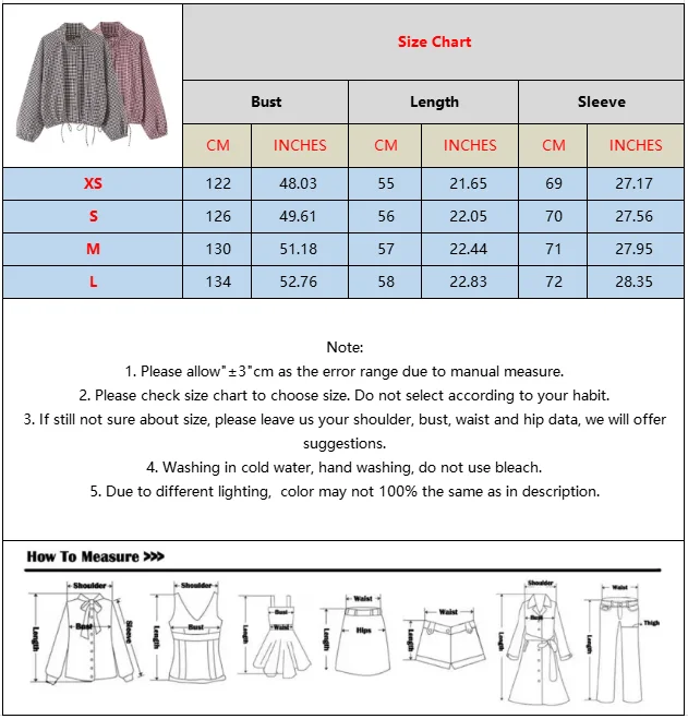 BSAY New Ladies Cropped Gingham Plaid Outerwear Stand Collar Long Puff Sleeve Button Up Drawstring Hem Casual Loose Check Jacket