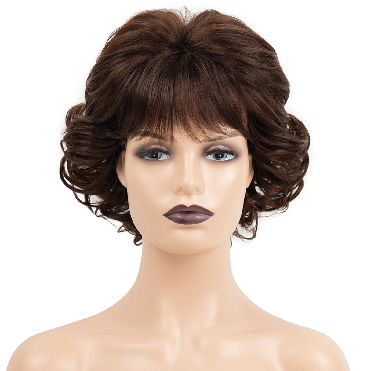 Lovely Mommy Head Wig Dark Brown Synthetic Curly Wavy Soft & Healthy Heat Resistant Hair Costume Party Wig for Women