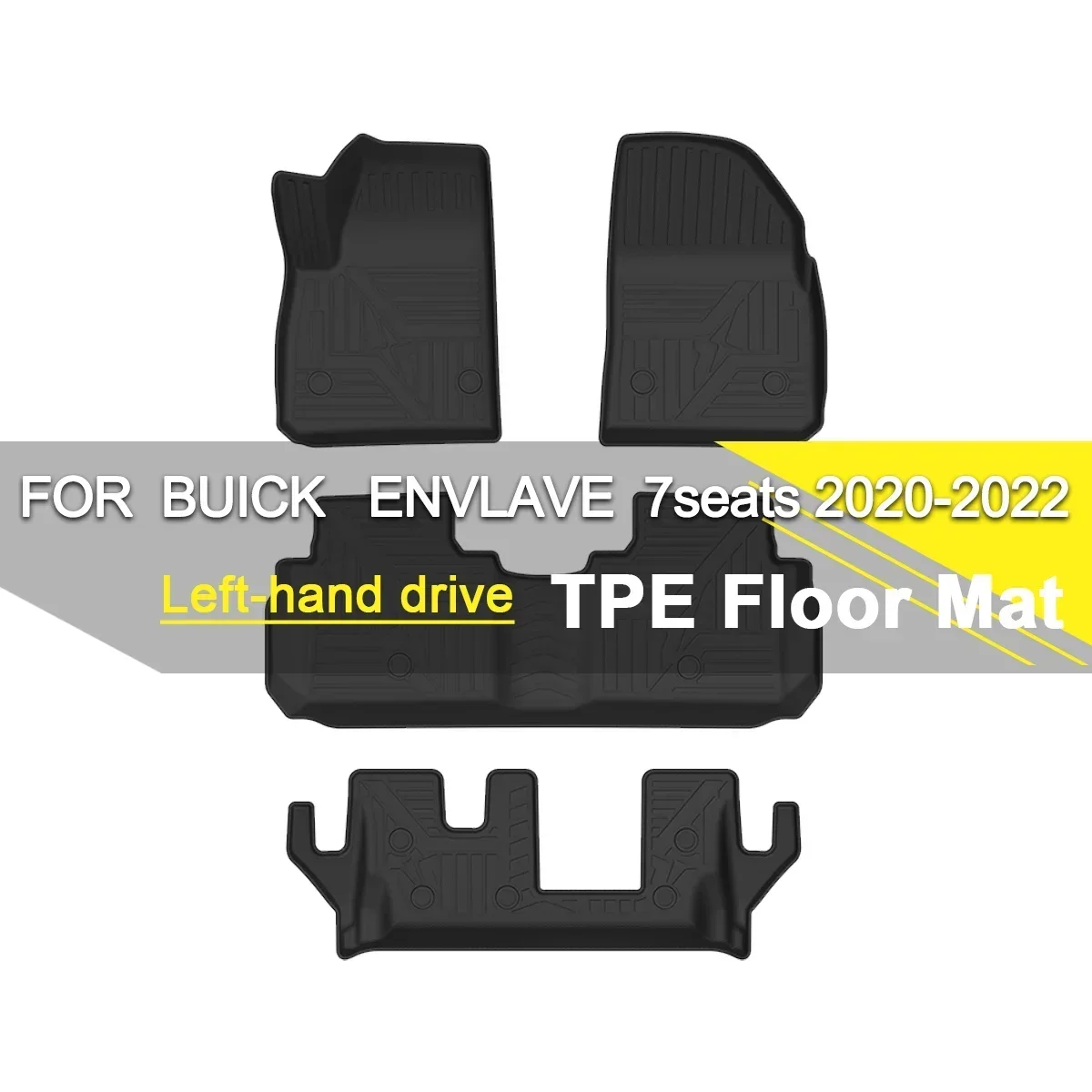 Car Floor Mat TPE Rubber Waterproof Non-Slip Fully Surrounded Refit Left Hand Drive for Buick Envlave 7 Seaters 2020-2022
