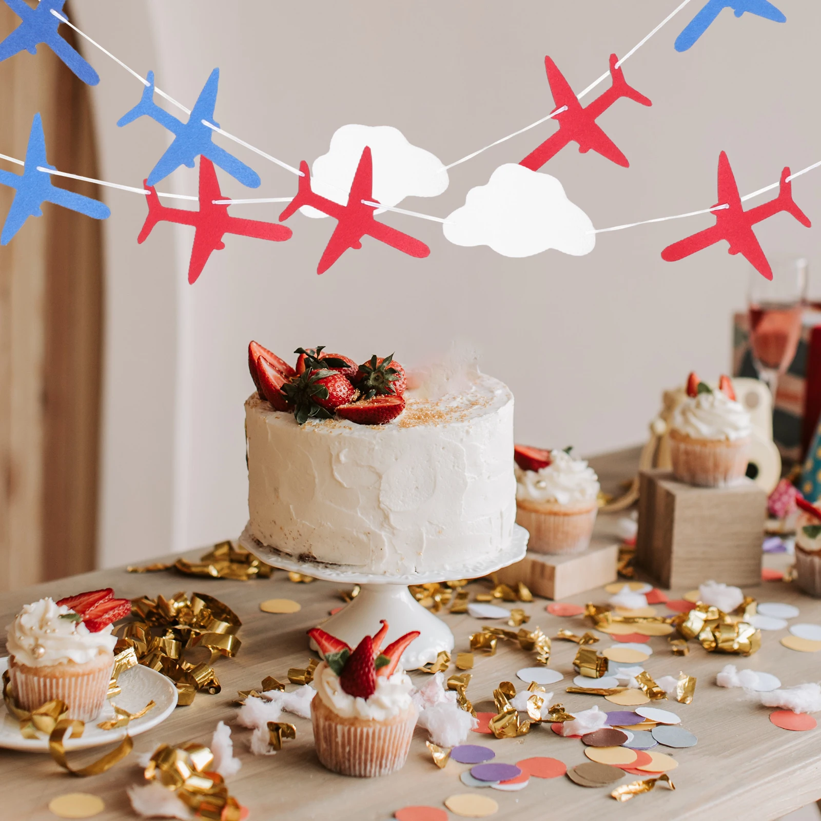 

2 Sets Airplane Clouds Banner Shower Decorations Bunting Latte Art Party Signs Garland Felt Travel Hanging
