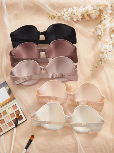 Imagen 2 del producto Paquete de 3/5 Sujetadores Push-Up con Cierre Delantero para Mujer, Sujetadores Simples sin Tirantes con Media Copa y Aros