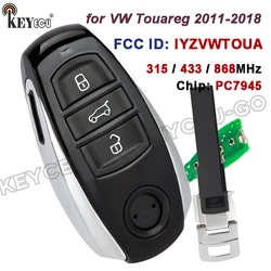 KEYECU 315/ 433/ 868MHz PCF7945AC Chip 3 Button for Volkswagen Touareg 2010-2018 Replacement Smart Card Remote Key Fob