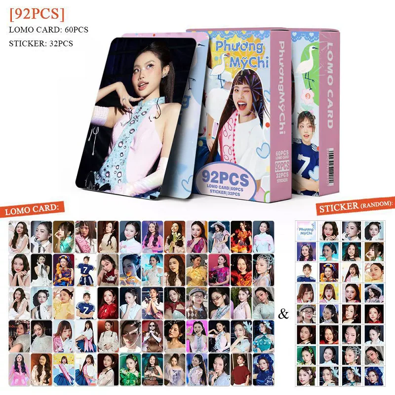 

92PCS Phuong MyChi Lomo Cards & Mini Stickers Pack HD Print Vietnamese Idol Photocards for Fans Gift