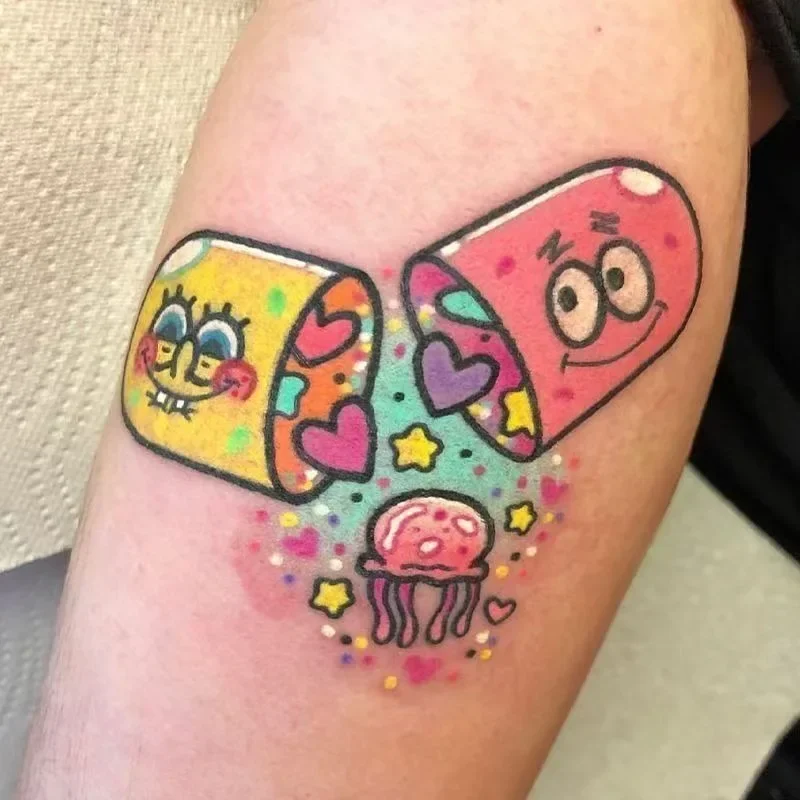 

Jellyfish Love Anime Temporary Tattoos Lifelike Cartoon Waterproof Fake Tattoo Sticker Arm Waist Leg Body Art for Woman Man