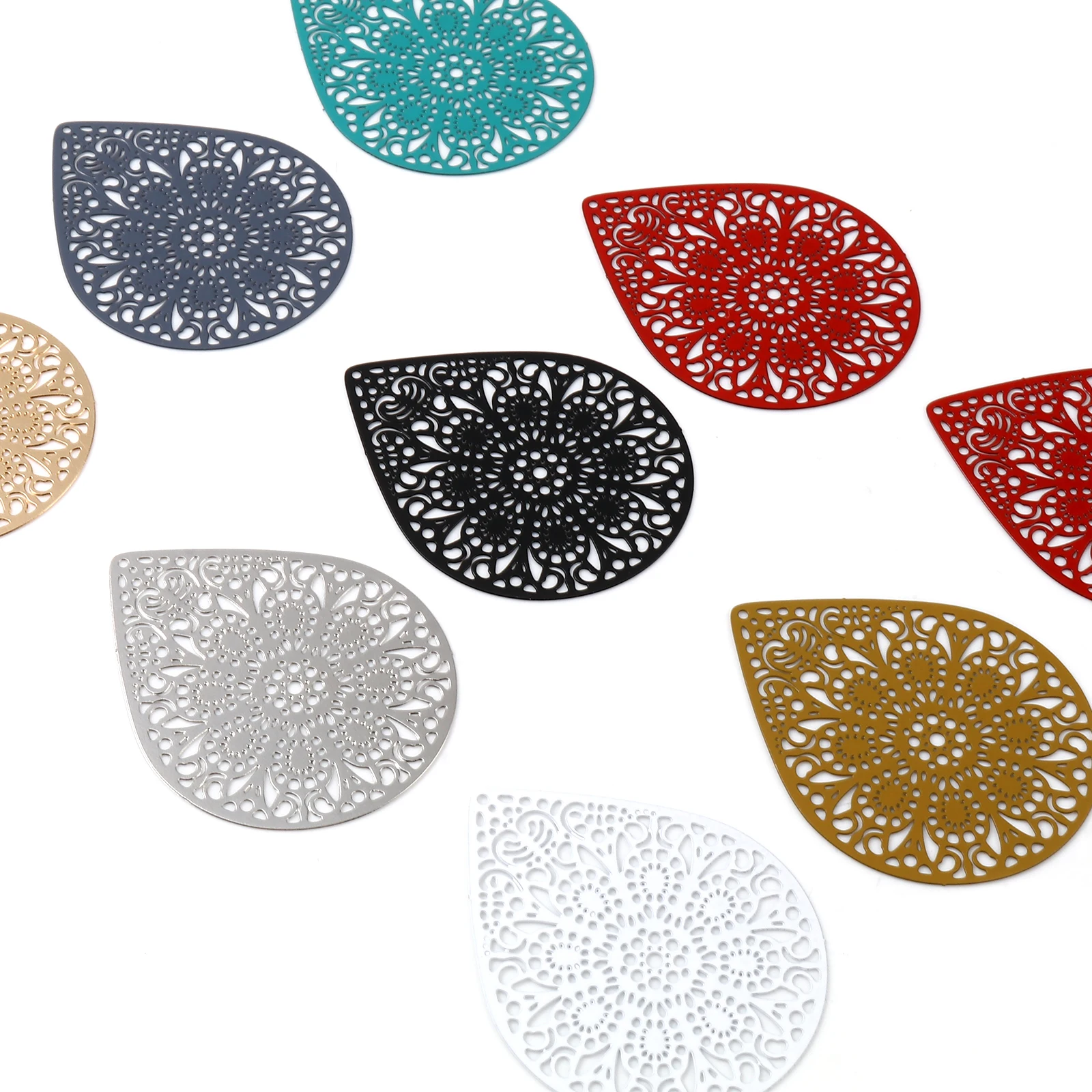 10 PCs Fashion Iron Based Alloy Filigree Stamping Pendants For Jewelry Making Drop Multicolor Flower Charms 4.9cm x 3.9cm