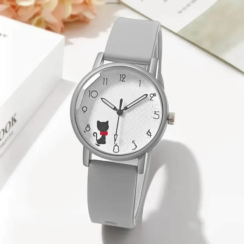 Cute Girl Quartz Watch Lovely Cat Dial  Silicone Strap Women Wristwatches Sport Ladies Watches Relógio Feminino Birthday Gift