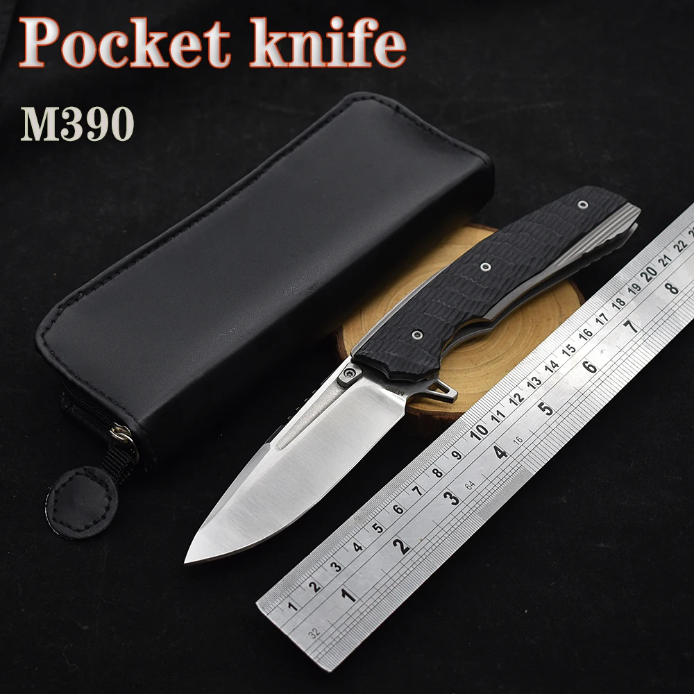 M390 Steel Fine Sand Finish Bearing Folding Knife G10+TC4 Titanium Alloy Handle Outdoor Survival Camping Tools Collection Gifts