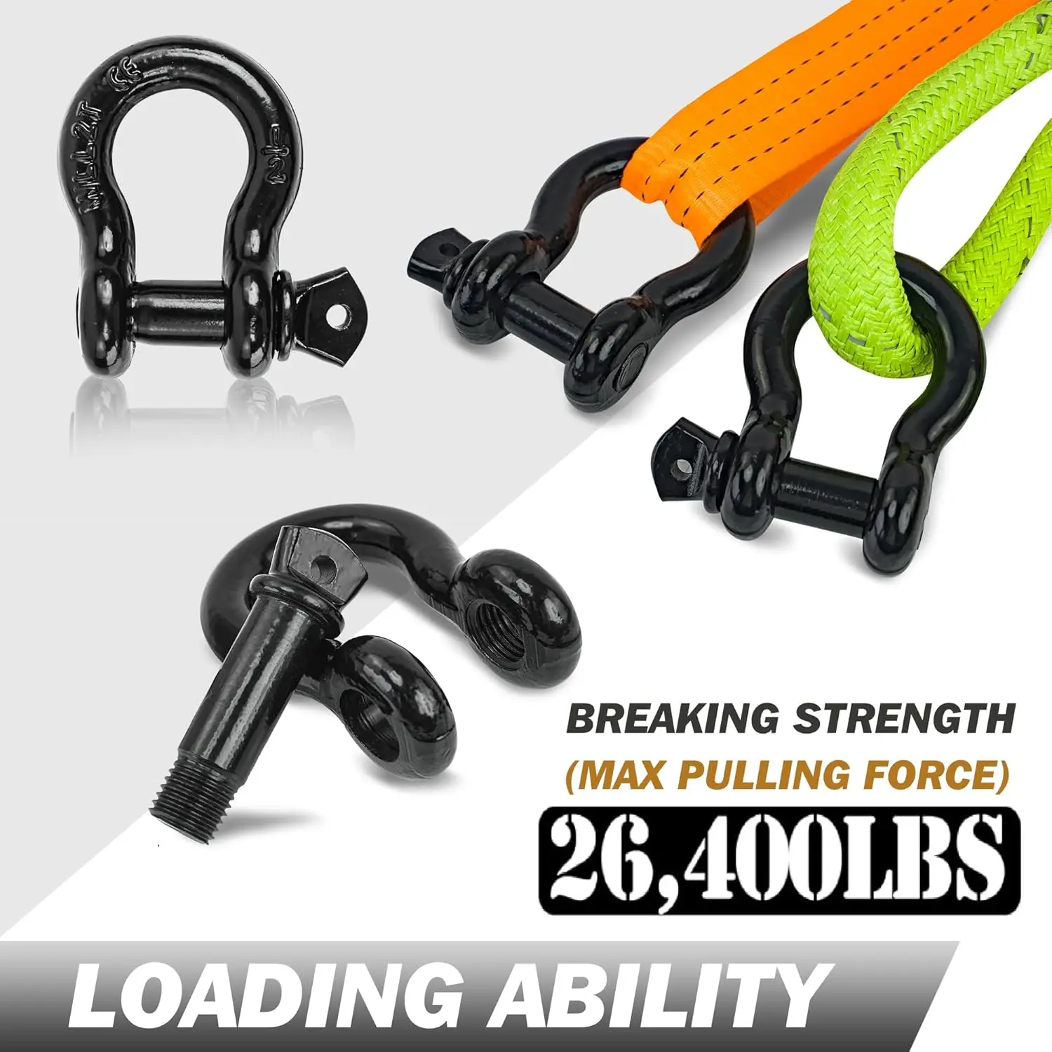 1/2" D Ring Shackle with 9/16" Screw Pin, 26400 lbs Break Strength, Heavy Duty Recovery Winch Shackle for Jeep Truck SUV ATV UTV view 4