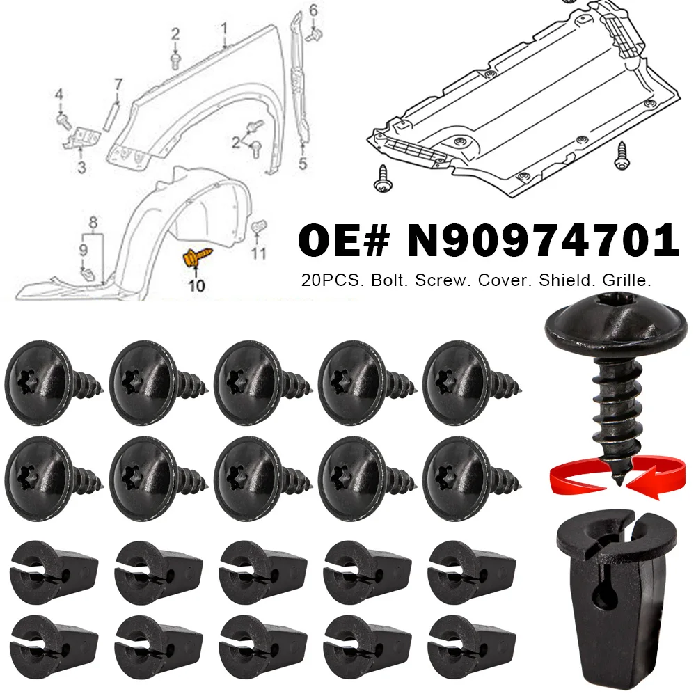 Für vw audi a1 a3 a4 a5 q5 q7 tt Sitz 4,8x16mm Motor abdeckung Unterlage Spritz schutz Radlauf Torx Schrauben halter Befestigungs clip