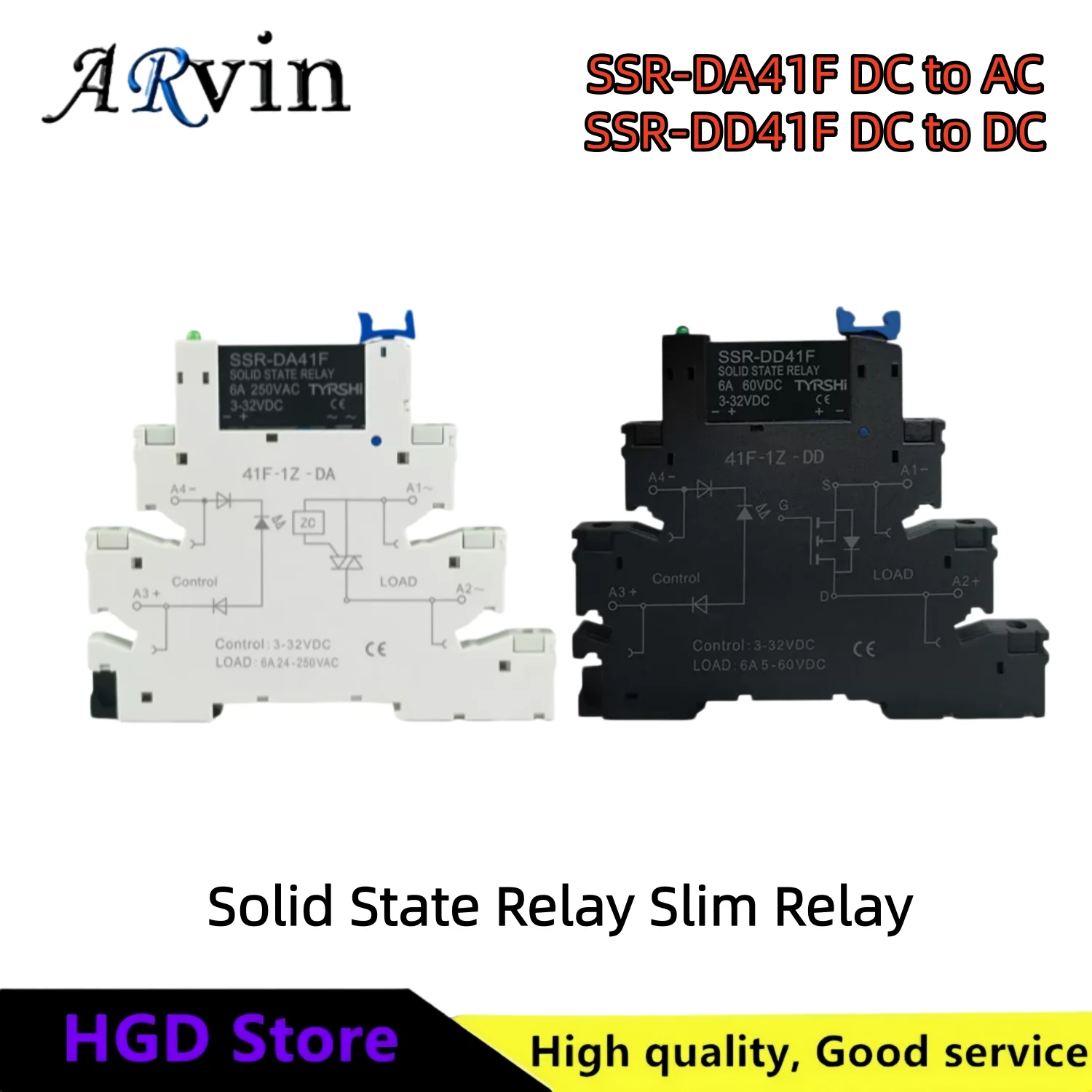 Solid State Relay Slim Relay SSR Non-contact DC To AC DC To DC SSR-DA41F SSR-DD41F DIN Rail Relay 6A