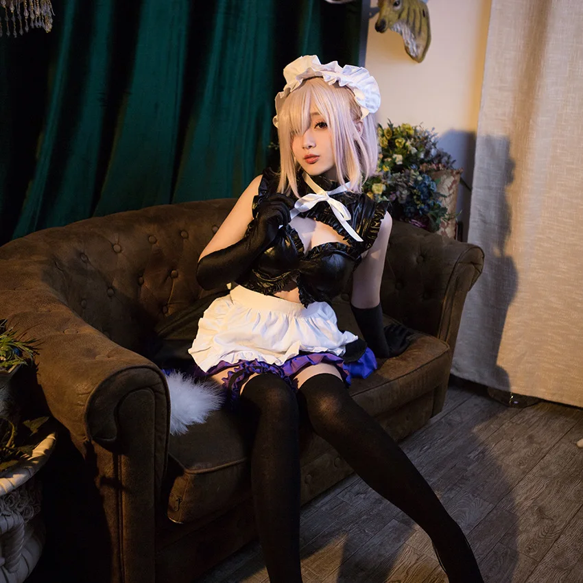 Anime Fate Grand Order Mash Kyrielight Cosplay Costume Wig FGO Sexy Lolita Maid Dress Anime Cosplay Halloween Party Outfits