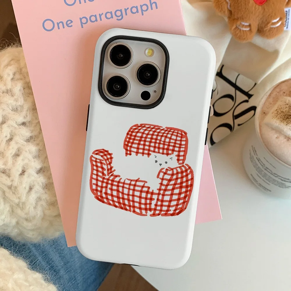 

Red Plaid Sofa Cat Phone Case for IPHONE 16 15 PRO MAX 14 13 12 11 PRO 16 Plus XR X Acrylic TPU Two in One Mobile Phone Cases