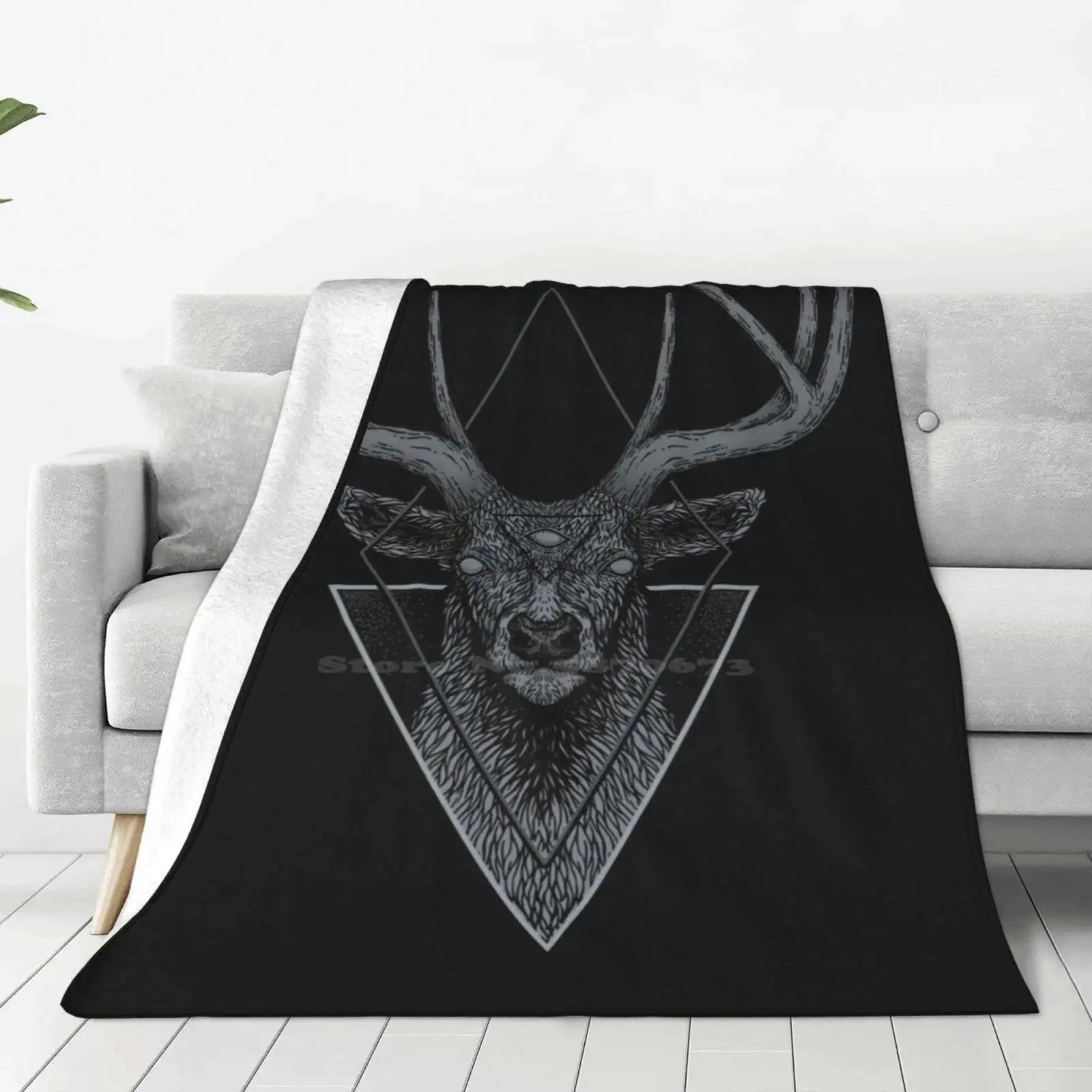 Dark Deer Air Conditioning Soft Blanket Dark Animal Geometrical Moose Elk Reindeer Occult Deniart