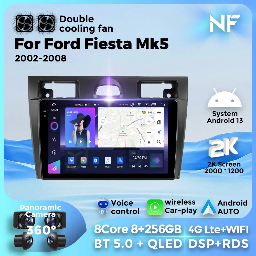 

Android 13 Car Radio For Ford Fiesta Mk VI 5 Mk5 2002-2008 Multimedia Player GPS Navigation For Carplay Auto BT5.0 4G WIFI DSP