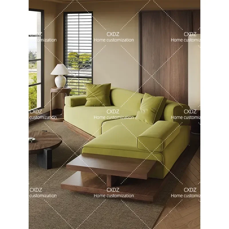 Special Shaped Corner Solid Wood Floor Sofa for Living Room Small Apartment Homestay Hotel Lobby Rest Area Reception Wabi